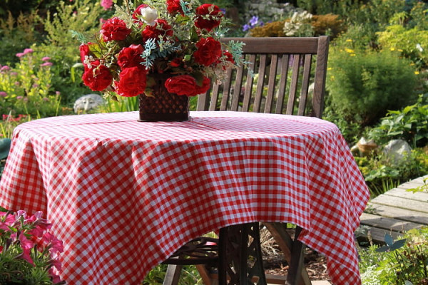 rot-weiß karierte Tischdecken Servietten und Kissen
