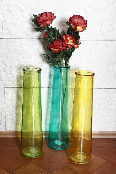 3er Set Bodenvase Glas gelb, grün, blau