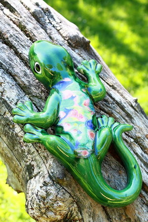 Salamander, Gecko aus Keramik groß grün