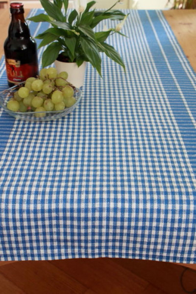 Tischläufer Leinen blau-weiß kariert