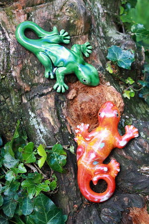 Gartendeko 2er Set Salamander, Gecko Keramik