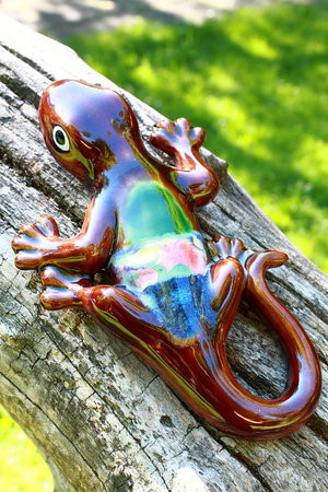 Salamander, Gecko aus Keramik groß braun